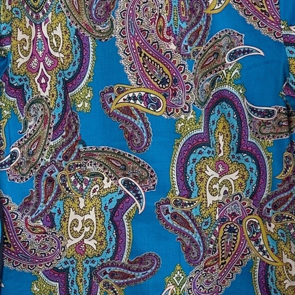 Van Heusen Studio Womens Blue Paisley Cotton Button Down Fitted Blouse Small - Picture 4 of 5